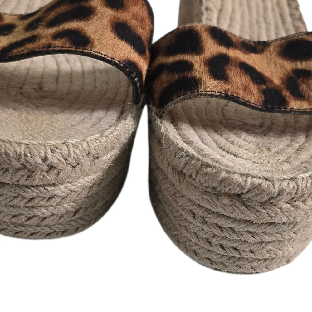 J Crew Espadrille Wedge Sandals Brown Tan Leopard Calf Hair Platform 10